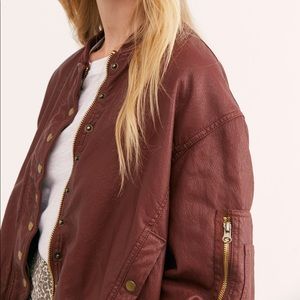 Free People Snap Out Of It Vegan Bomber Jacket